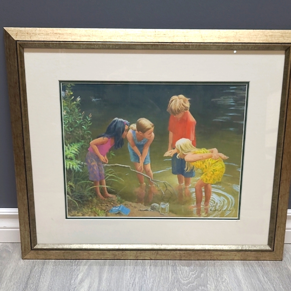 Framed Robert Bateman Print with Children by the Water